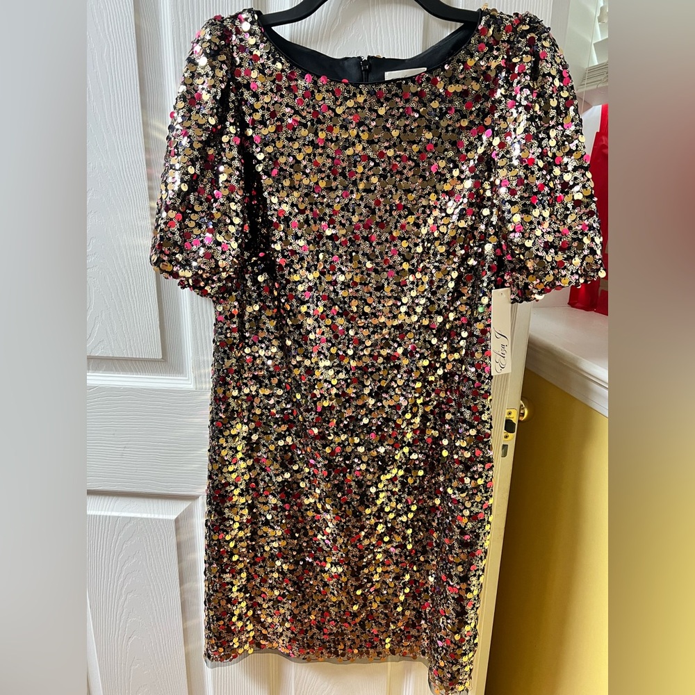 ELIZA J Gold/Pink Sequin Formal Cocktail Party Dress sz 10 NWT Prom Gala Wedding